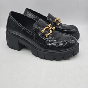 Torrid Vegan Leather Chunky Heeled Platform Loafers Gold Horsebit Black SZ 10WW